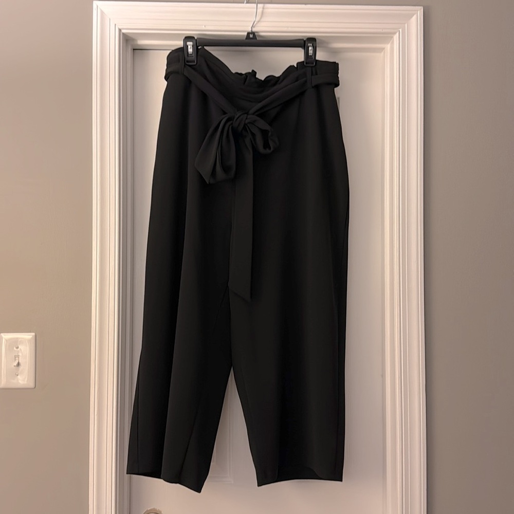 City Chic Black Paper Bag Waist Wide Leg Crop Pants Size S/16